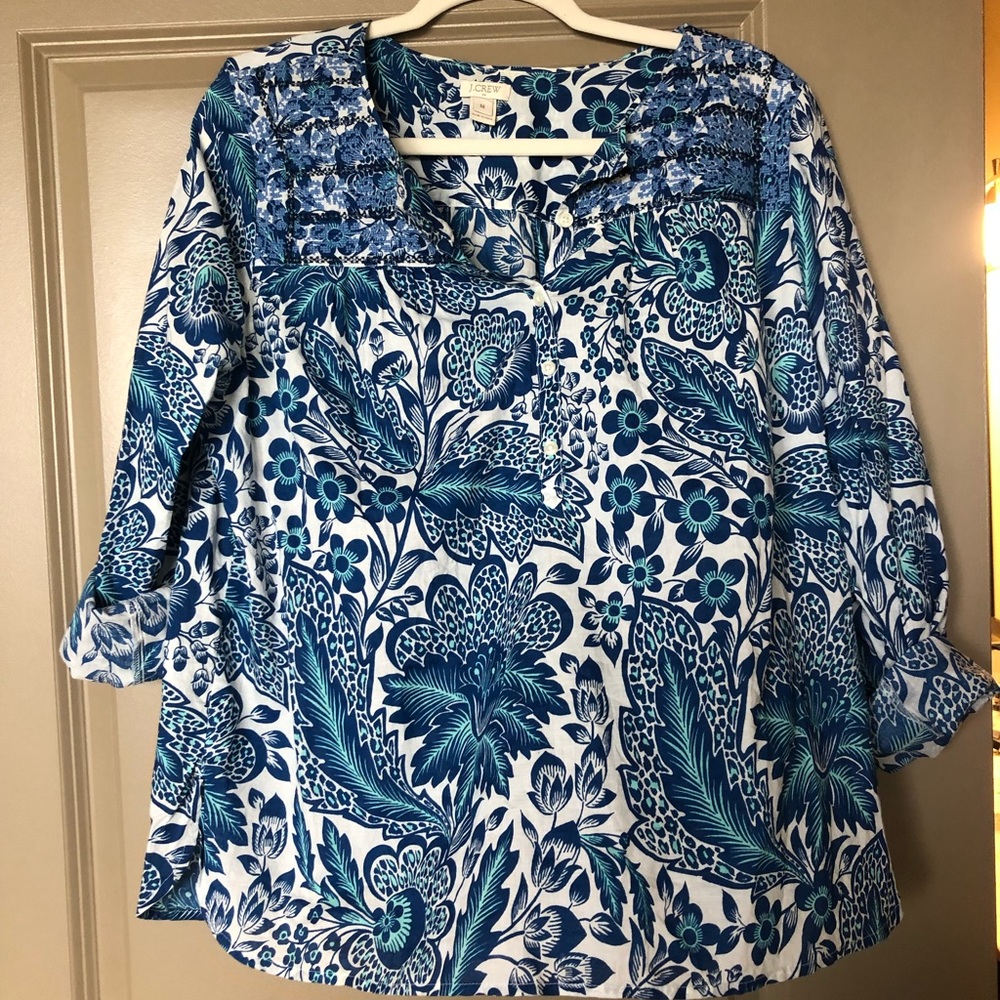 Jcrew Lightweight Blue Floral Quarter Sleeve